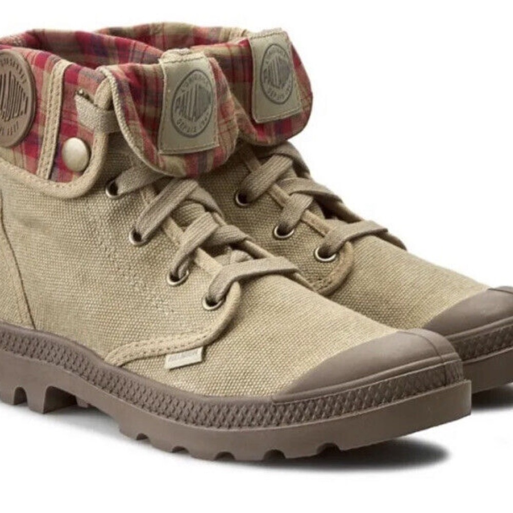 Palladium Ankle Boots in Tan and Red Plaid